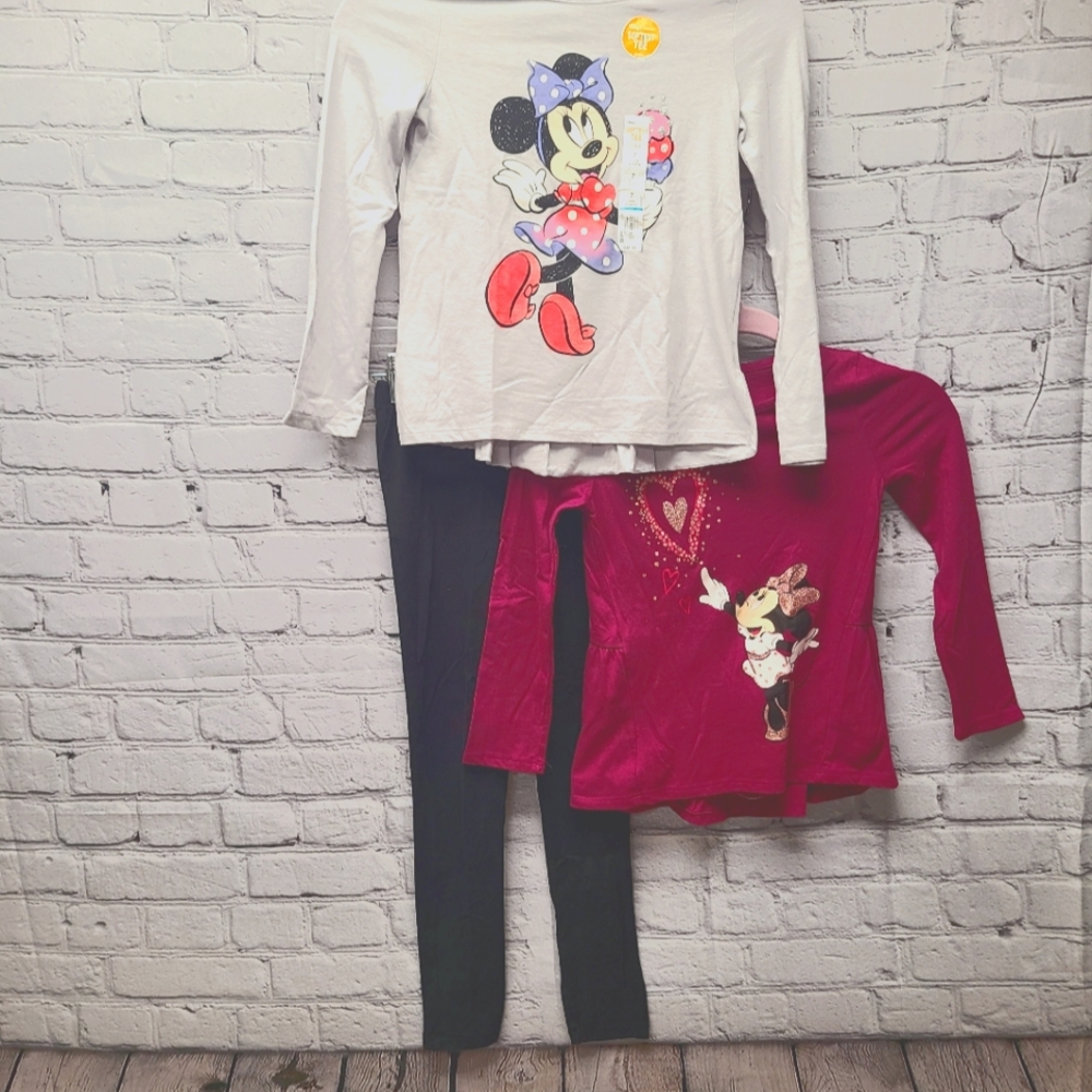 Girls Disney Ruffle Back Minnie Top Lot with Leggings